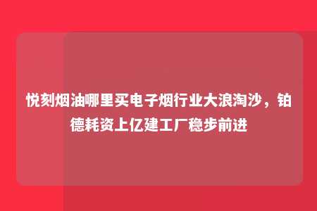 悦刻烟油哪里买电子烟行业大浪淘沙，铂德耗资上亿建工厂稳步前进